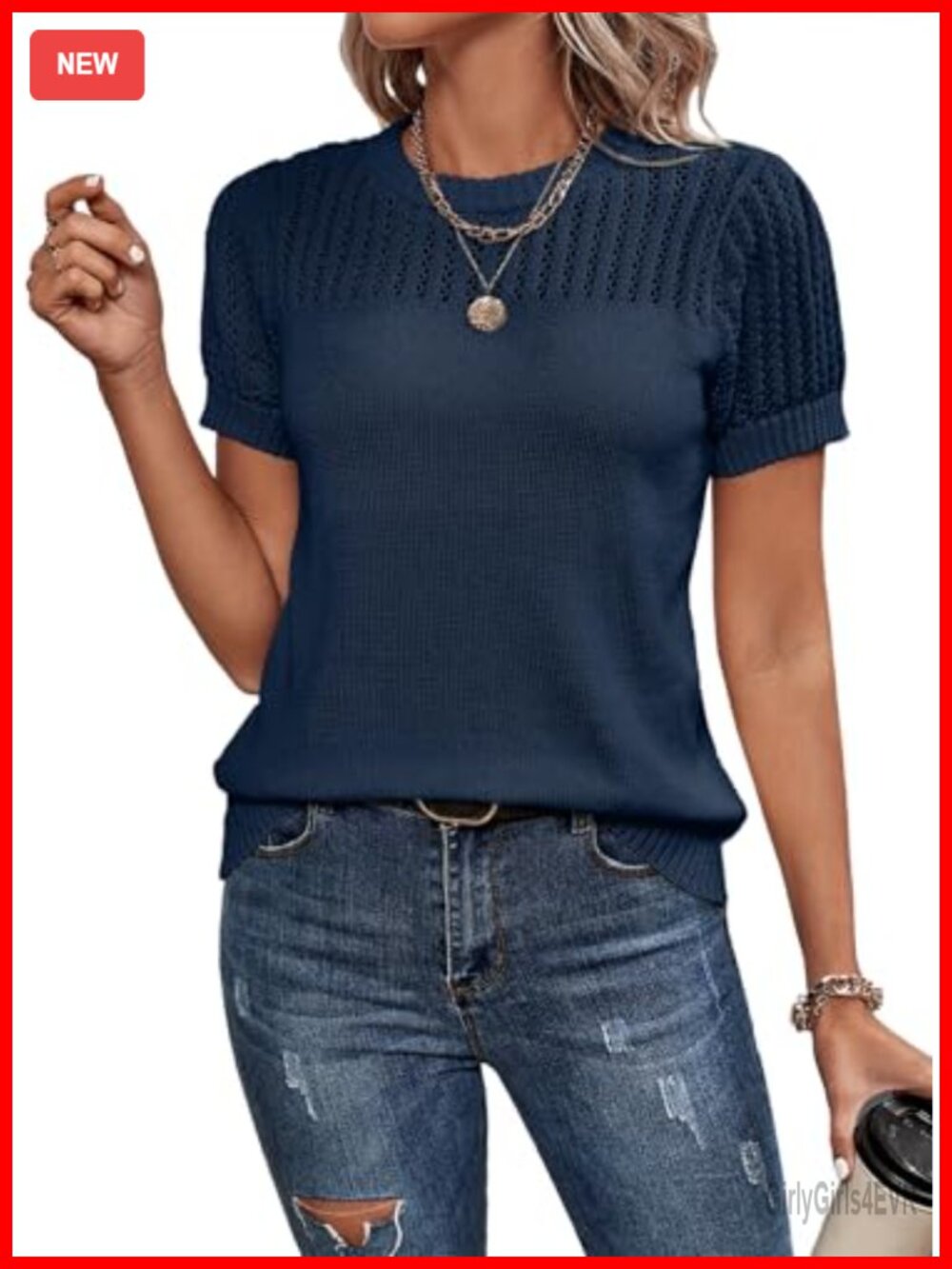 Dokotoo Womens Loose Fit Hollow Out Knit Short Sleeve Sweater Top